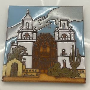 Cleo Teissedre Hand Painted  Ceramic Art Tile Coaster Trivet Wall Decor